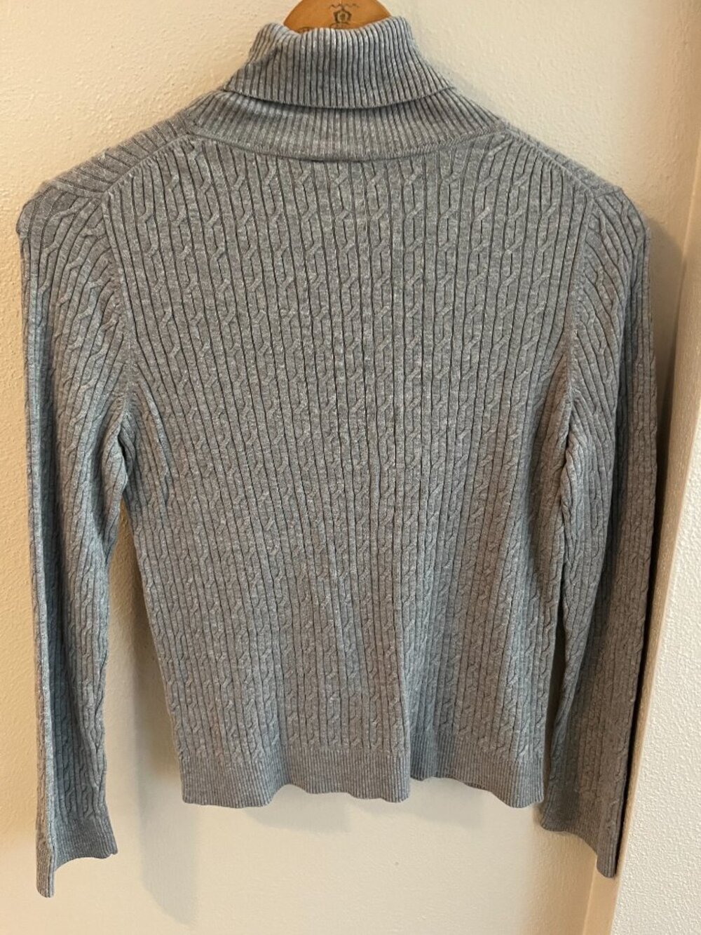 Talbots 100% Pima Cotton Cable-Knit Turtleneck Sweater in Gray - Picture 3 of 5